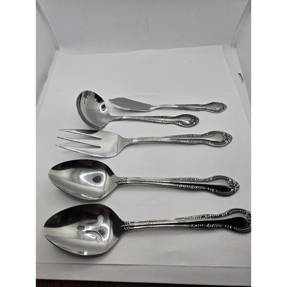 Columbia Beaded Handle Stainless Steel Flatware Serving Set 5 pcs. - Picture 2 of 11